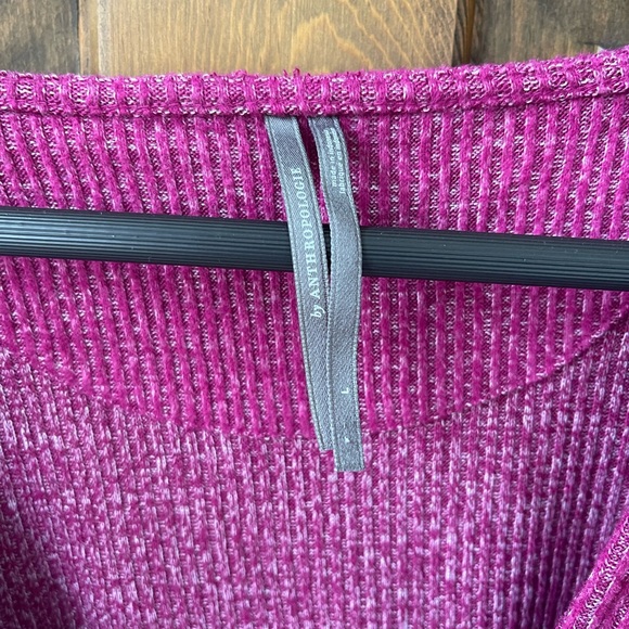 Anthropologie Fuchsia Deep V Neck sweater with lace sleeve L - Picture 2 of 5